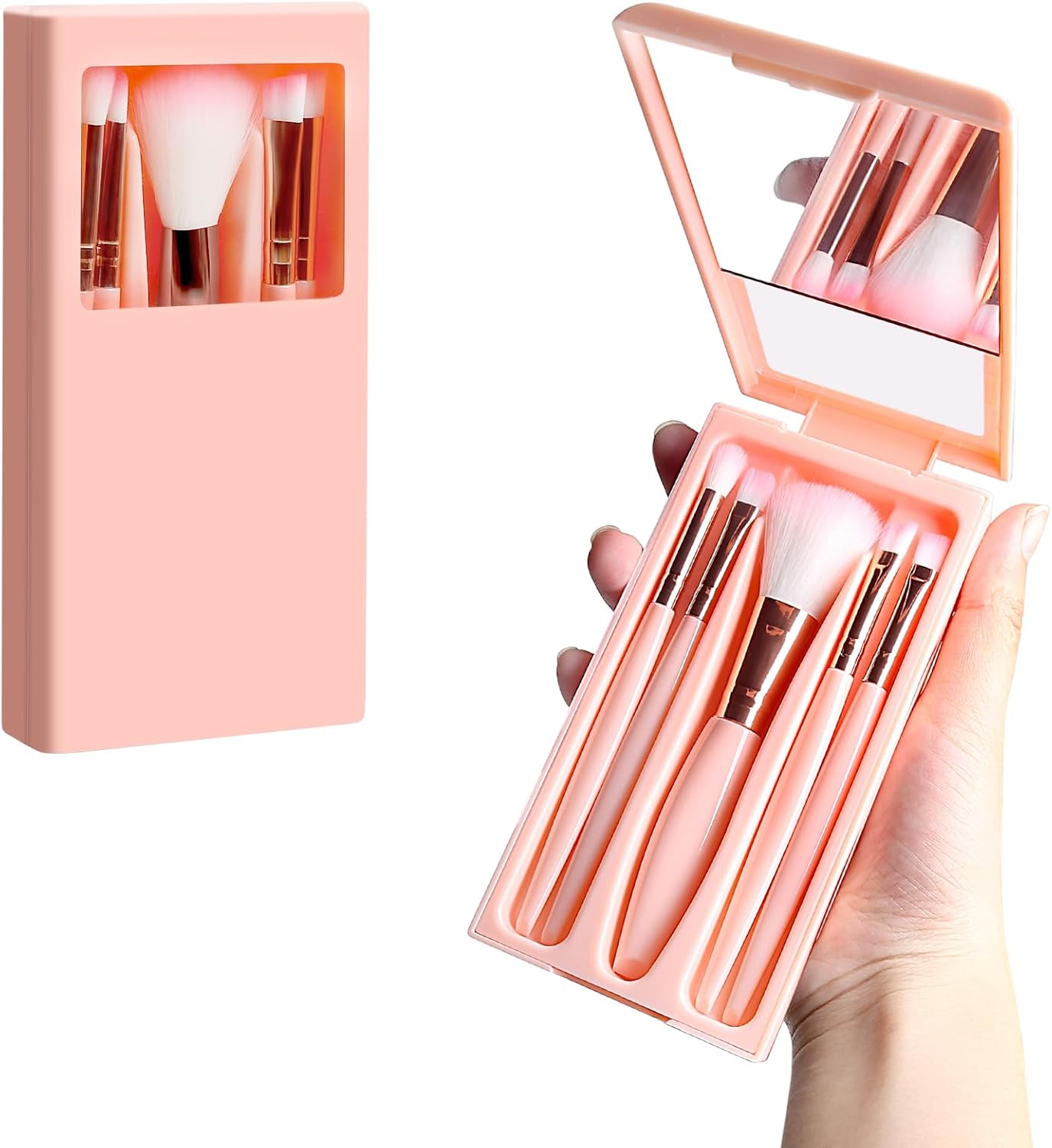 5-Piece Travel Makeup Brush Set with Mirror