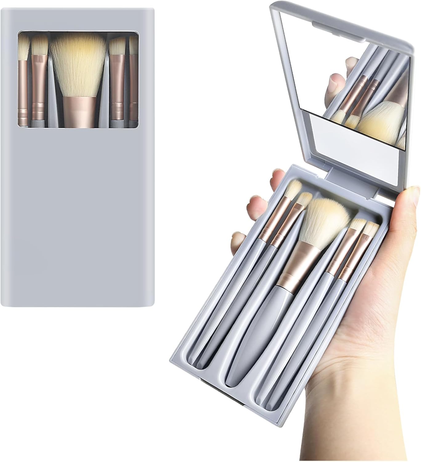 5-Piece Travel Makeup Brush Set with Mirror