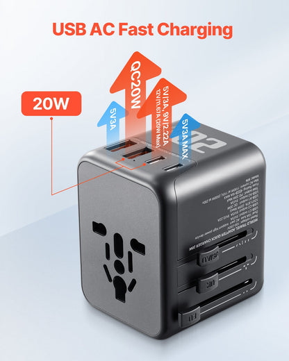 Universal Travel Adapter International 5 In 1 USB AC Wall Charger Power Plug