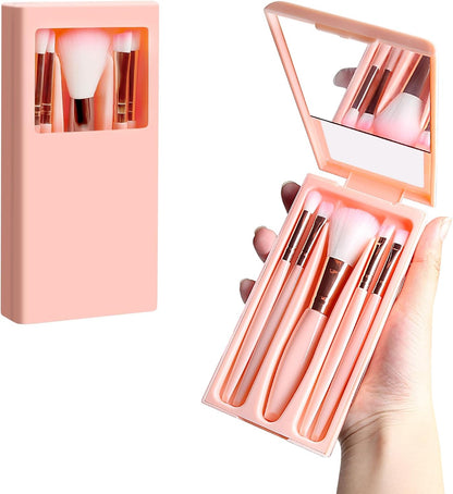 5-Piece Travel Makeup Brush Set with Mirror