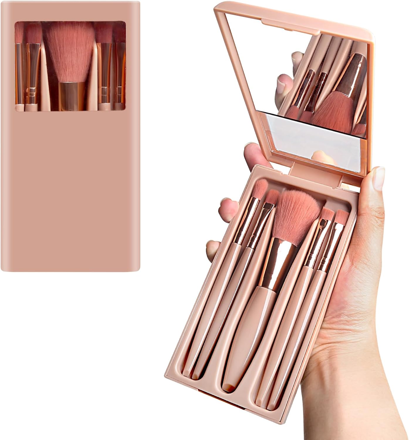 5-Piece Travel Makeup Brush Set with Mirror