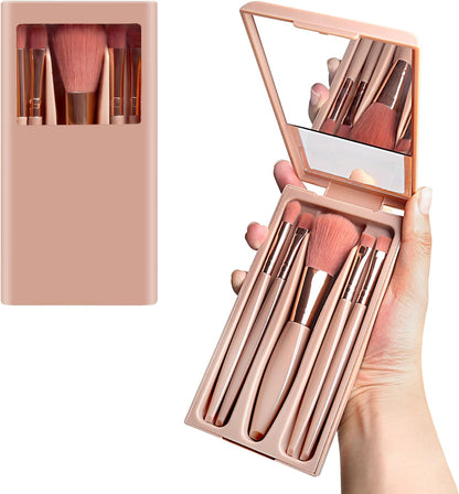 5-Piece Travel Makeup Brush Set with Mirror